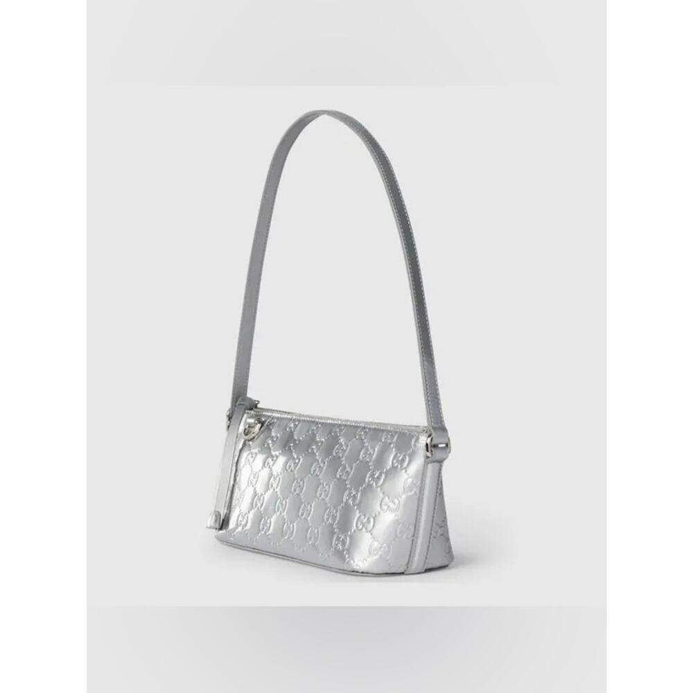 Gucci GG Emblem Metallic Silver Shoulder Bag - Picture 2 of 8